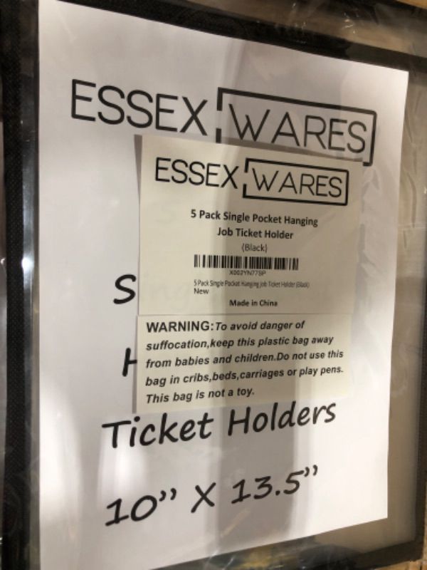 Photo 2 of 5 Pack Single Hanging Job/Shop Ticket Holder (Black) - by Essex Wares - Use in Your Business or in a Classroom. Fits Standard 8.5 X 11 Sheets of Paper and Can be Used as a Dry Erase Pocket.
