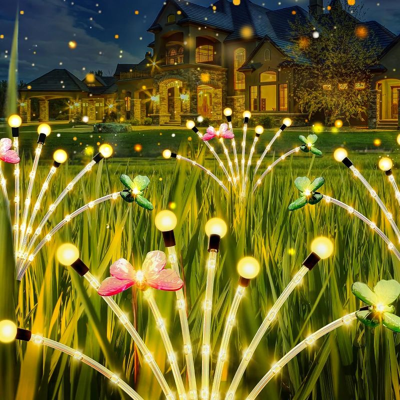 Photo 1 of Geburun Solar Garden Lights, Waterproof Outdoor Garden Decor Solar Swaying Light with Butterflies Sway by Wind Solar Lights for Outside Yard Patio Pathway Decoration Warm Light (2 Pack)
