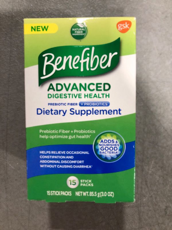 Photo 2 of Benefiber Advanced Digestive Health Prebiotic Fiber Supplement Powder with Probiotics for Digestive Health, Low FODMAP – 15 Sticks (3.0 Ounces)- BEST BY OCT 2023