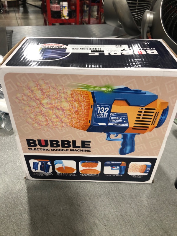 Photo 1 of 132 Holes Bubble Gun Machine - Rocket Bubbles Blaster with Led Lights Summer Idea Gifts Toys for Kids Boys Girls 3 4 5 6 7 8 9 10 11 12 Years Old (Blue) 132 Holes Blue