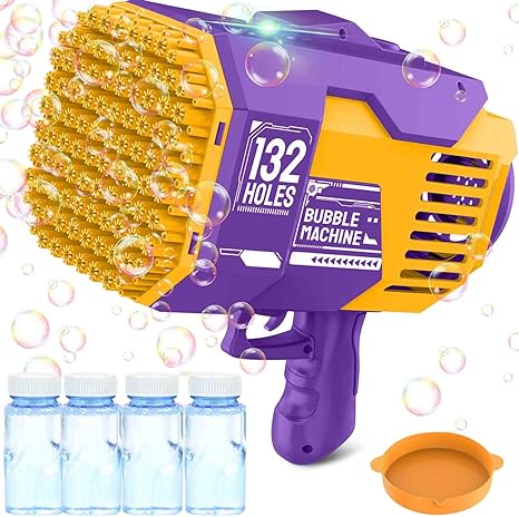 Photo 1 of 132 Hole Bubble Machine Gun Bubble Blower - Bubble Gun Blower with Colorful Light, Big Rocket Boom Bubble Toys, Big Bubble Maker Guns Toys Wedding Outdoor Indoor Birthday Party Favors Gift(Purple) 