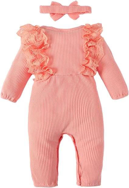 Photo 1 of Baby Girl Clothes Newborn Fall Winter Rompers Lace Ruffle Sleeveless One-Pieces Buttons Jumpsuits Bodysuit Outfits Set / SIZE 3-6 MONTHS 