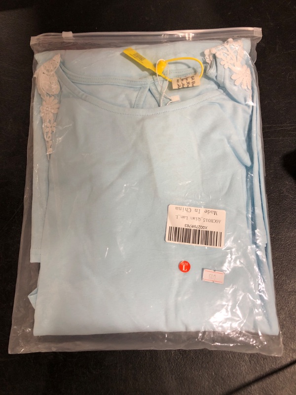 Photo 1 of Aofur Summer Cotton Lace Dress Ladies Cold Sleeve Casual Plus Size T Shirt Dress with Pockets… Large Light Blue