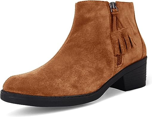 Photo 1 of Coutgo Ankle Boots for Women Low Heel Round Toe Fuax Suede Dress Boots for Women with Zipper