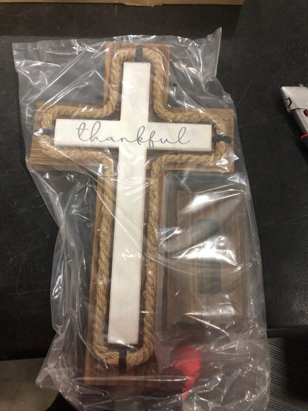 Photo 1 of 
Wall Wooden Cross with Wooden Base Christians Crosses Spiritual Religious Cross Christmas Wall Hanging Handmade Wood Cross Hemp Rope & Thankful Design