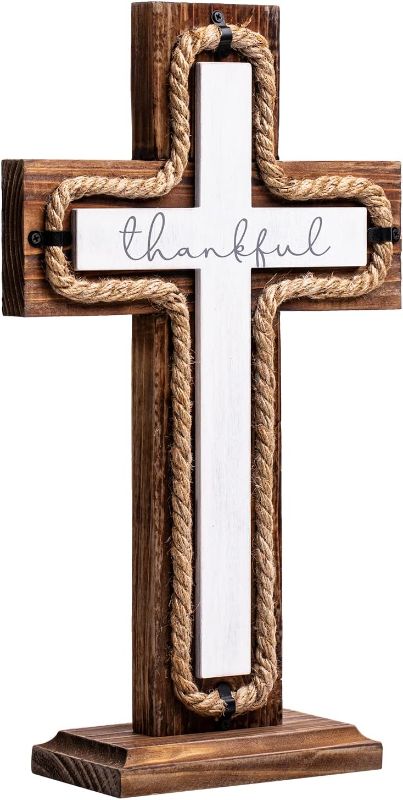 Photo 1 of 
Wall Wooden Cross with Wooden Base Christians Crosses Spiritual Religious Cross Christmas Wall Hanging Handmade Wood Cross Hemp Rope & Thankful Design