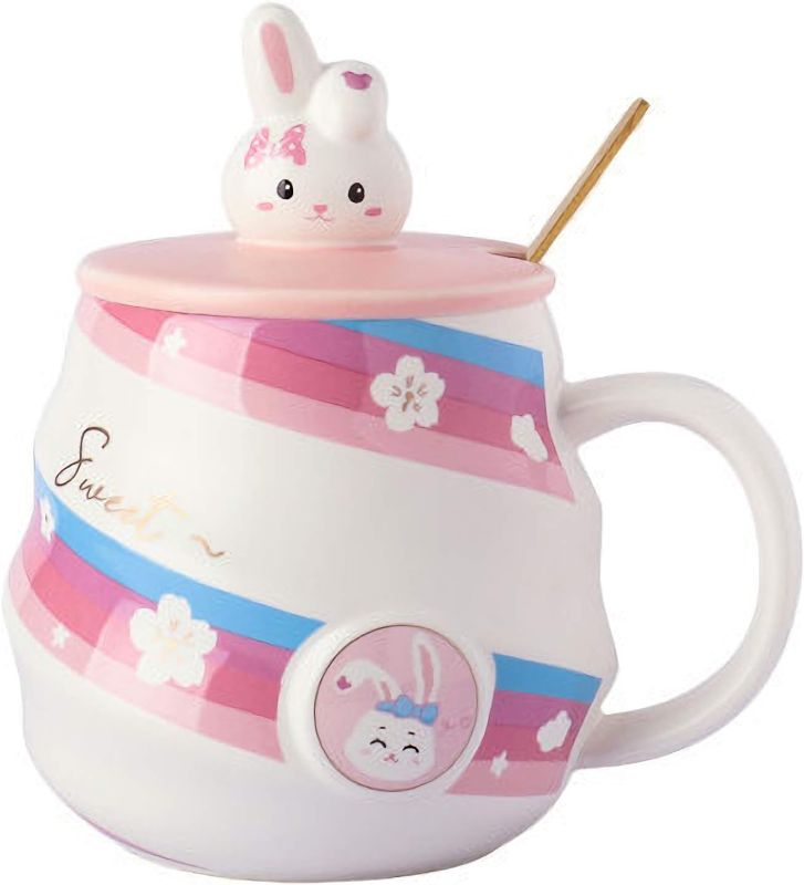 Photo 1 of 
KEYIGOU Cute Coffee Mug Funny Rabbit Cups Ceramic Tea cup with Lid Kawaii Bunny Stuff Gifts for Kids Women Friends