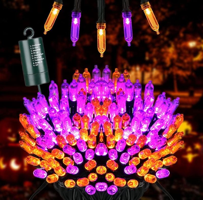 Photo 1 of Joomer Orange Purple Halloween Lights,Battery Operated 33ft 100 LED Mini String Lights Waterproof Halloween Lights with 8 Modes & Timer Function for