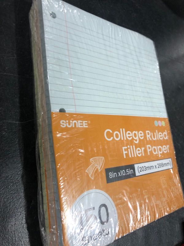 Photo 2 of SUNEE Colored Filler Paper, 8 x 10-1/2 Inch College Ruled Paper, 3 Hole Punch Filler Paper, Loose Leaf Notebook Paper for 3 Ring Binders, 150 Sheets/3 Pack Multicolored