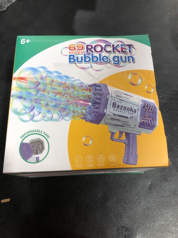 Photo 2 of 69 Holes Bazooka Bubble Gun, Bubble Machine Gun 5000 Bubbles per Minutes, with 2 Bubble Solution 20 Packs Concentrate - Yellow & Blue