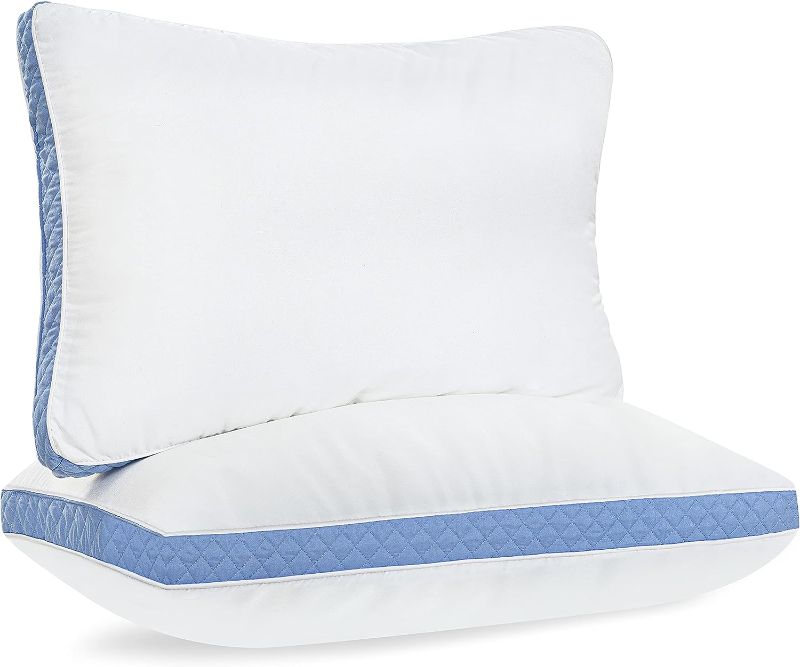 Photo 1 of 2 Gusset Pillows Queen Blue – 18 x 26 Queen Side Sleeping Pillows for Bed – Gusseted Pillows for Stomach Sleepers – Gusseted Soft Pillows – Easy Care
