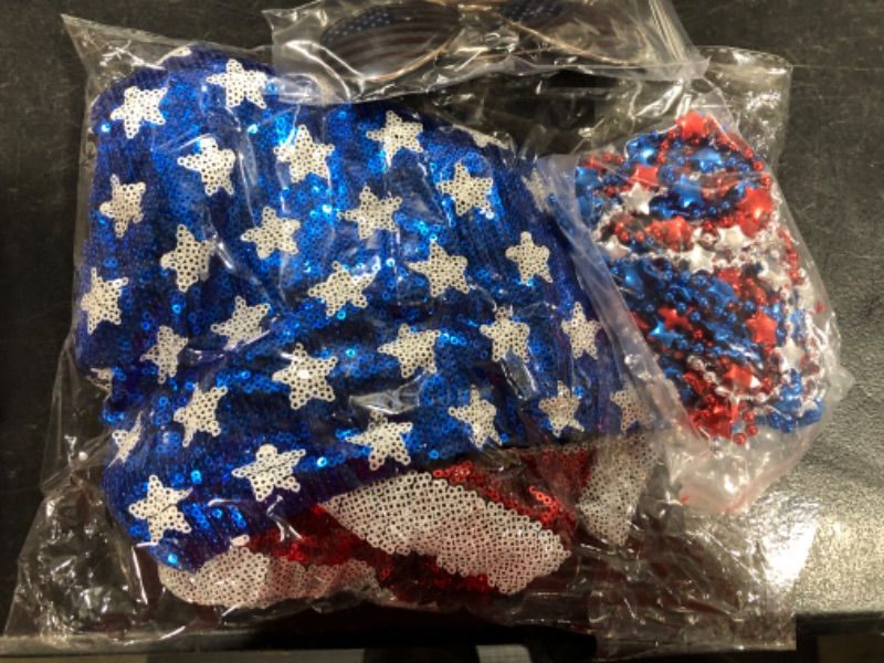 Photo 2 of  4th of July Shorts Women Patriotic Shorts Star Stripes Sequins Elastic Waist Shiny Metallic Shorts