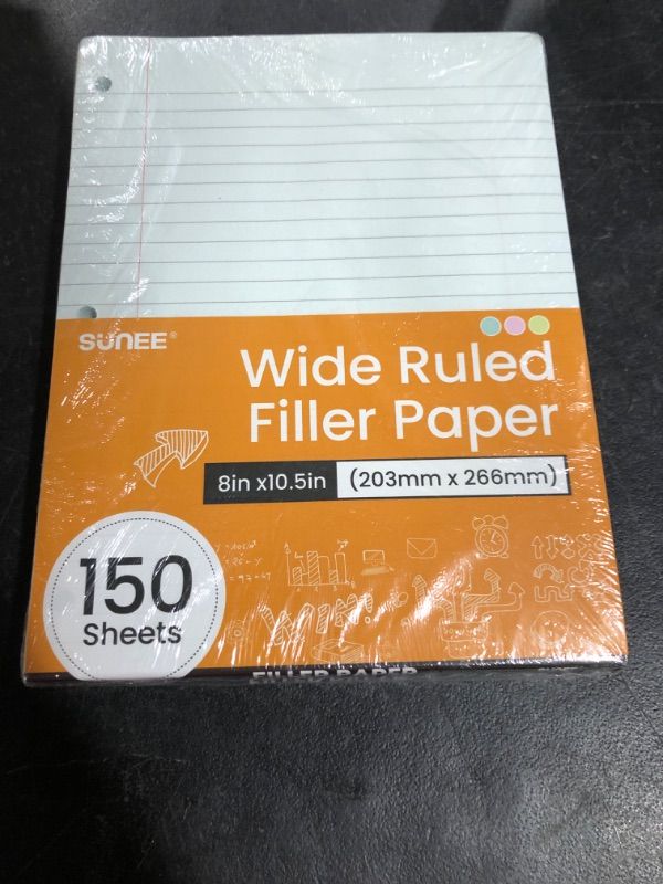 Photo 2 of SUNEE Colored Filler Paper, 8 x 10-1/2 Inch Wide Ruled Paper, 3 Hole Punch Filler Paper, Loose Leaf Notebook Paper for 3 Ring Binders, 150 Sheets/3 Pack
