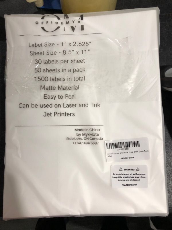 Photo 1 of Barcode and Address Labels 1" x 2-5/8" 1500 Labels Sticker Paper for Laser and Ink Jet Printer Mailing Labels 8.5"×11" White 30 per Sheet (Water-Proof)