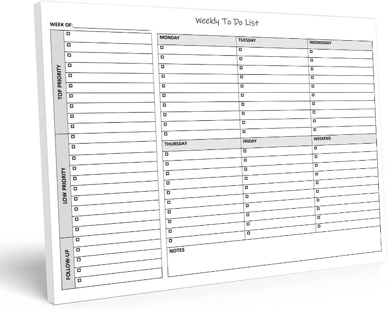 Photo 1 of Weekly TO DO List Notepad, 50 Page Task Planner Pad w/Daily Checklist, Priority ToDo Checkbox & Note Sections. Desk Notebook Pad to Organize Office