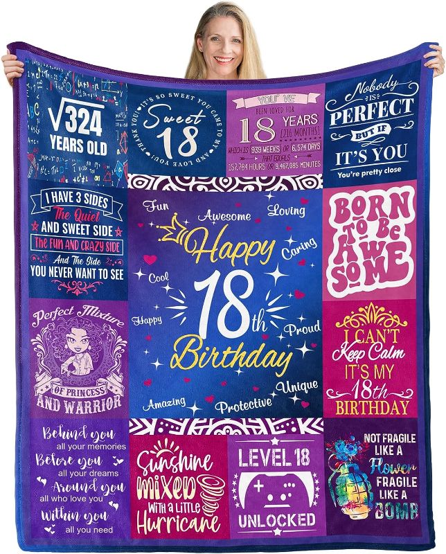 Photo 1 of 18th Birthday Gifts for Girls Blanket - 18th Birthday Decorations for Girl - Gifts for 18 Year Old Girl - Teen Girls Gifts Ideas for Daughter Sister Bestie Soft Throw Blanket 60x50Inch