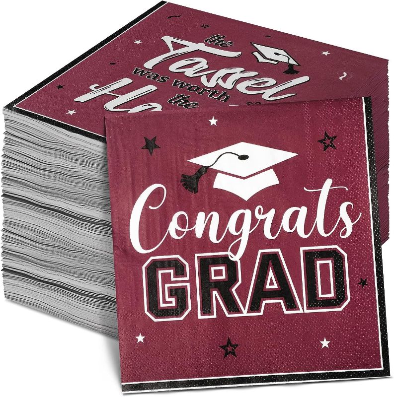 Photo 1 of 100 Pieces Graduation Napkins Bulk 2023 Congrats Grad Cocktail Napkins Disposable Paper Napkin for Class of 2023 Congratulations Graduate Celebration Prom