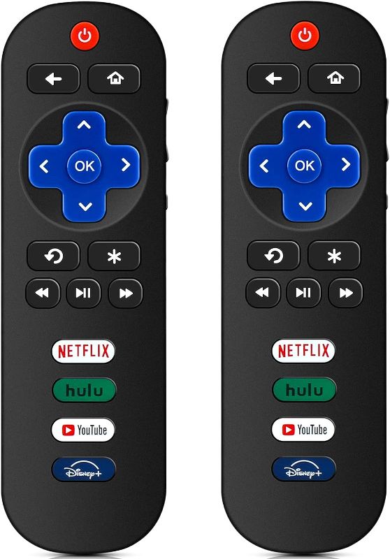 Photo 1 of 2 Pack Universal Replacement TV Remote Control for Roku TV, for TCL/Hisense/Sharp/Philips/Onn/Element/Insignia Roku TV,with Shortcut Buttons Netflix/Disney+/Hulu/YouTube (NOT for Roku Stick or Box)
