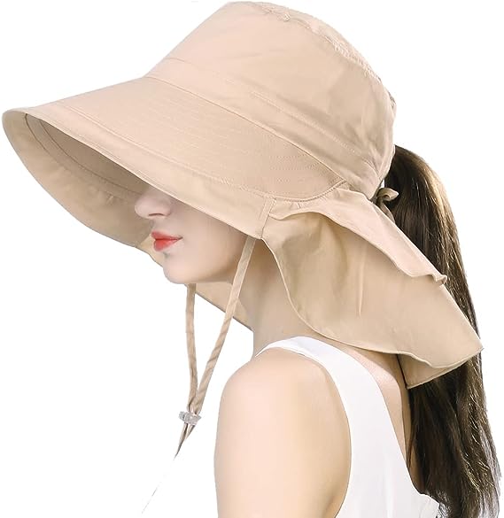 Photo 1 of Comhats Womens Summer Flap Cover Cap Cotton UPF 50+ Sun Shade Hat with Neck Cord- small
