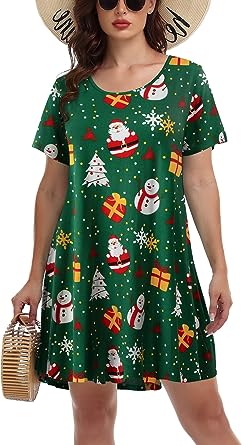 Photo 1 of BELAROI Women's M Plus Size Christmas T Shirt Dresses Short Sleeve Snowman Print Swing Tunic Dress 