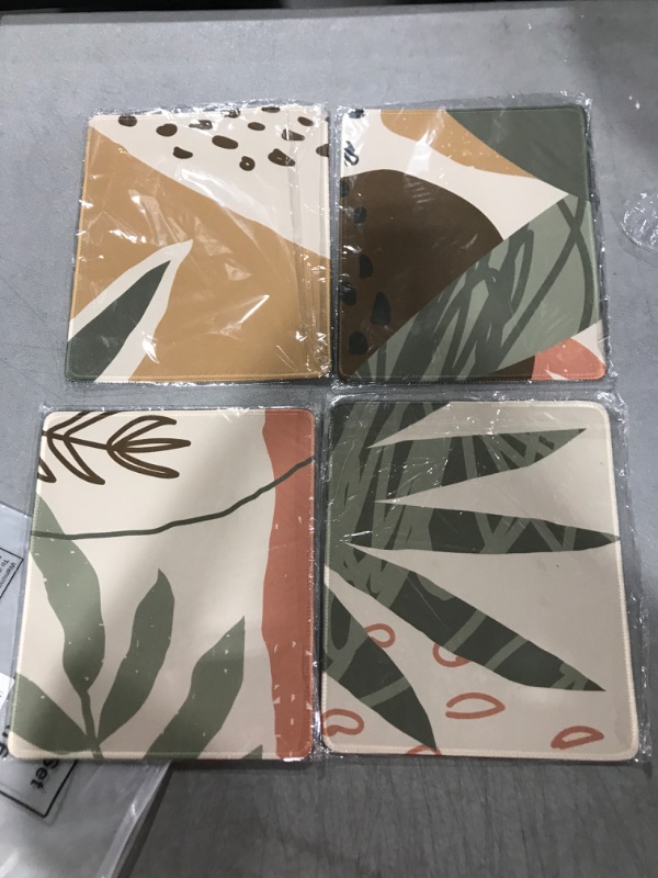 Photo 1 of 4 Pack Modern Boho Leaves Mouse Pad, Mouse Pad with Abstract Art Design Square Mouse Pad Non Slip Rubber Base Mouse Pad for Office Laptop 9.8" x 8.2" x 0.12"