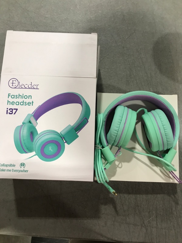 Photo 2 of Elecder i37 Kids Headphones Children Girls Boys Teens Foldable Adjustable On Ear Headphones 3.5mm Jack Compatible Cellphones Computer MP3/4 Kindle School Tablet Green/Purple