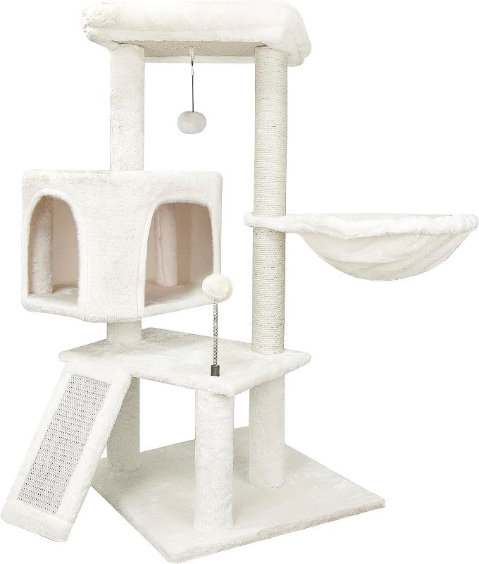 Photo 1 of 36.23“ Height Cat Tree with Cat Condo Hanging Hammock and Spring Balls,Beige 