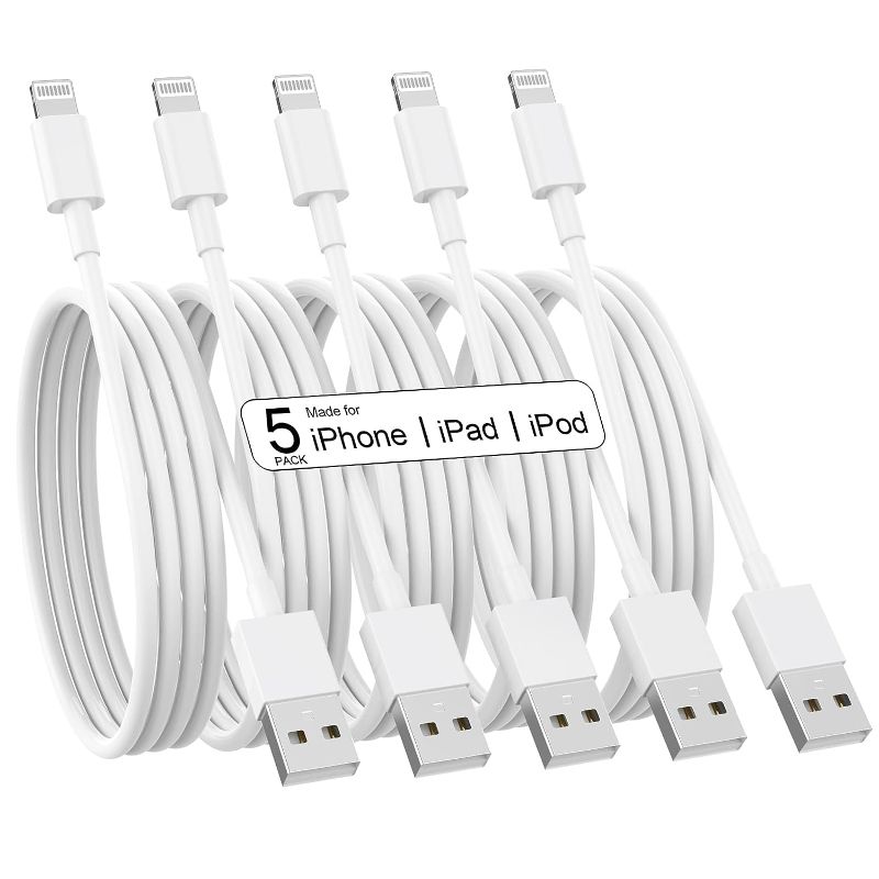Photo 1 of Limited-time deal: iPhone Charger [Apple MFi Certified] 5Pack 6/6/6/10/10 FT Long Lightning Cable Fast Charging iPhone Charger Cord Compatible with iPhone 14 13 12 11 Pro Max XR XS X 8 7 6 Plus SE and More (White) 