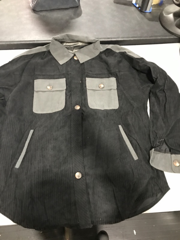 Photo 1 of GRAPENT Women's Shacket Jacket Corduroy Long Sleeve Shirts Oversized Button Down Coat X-Large Black