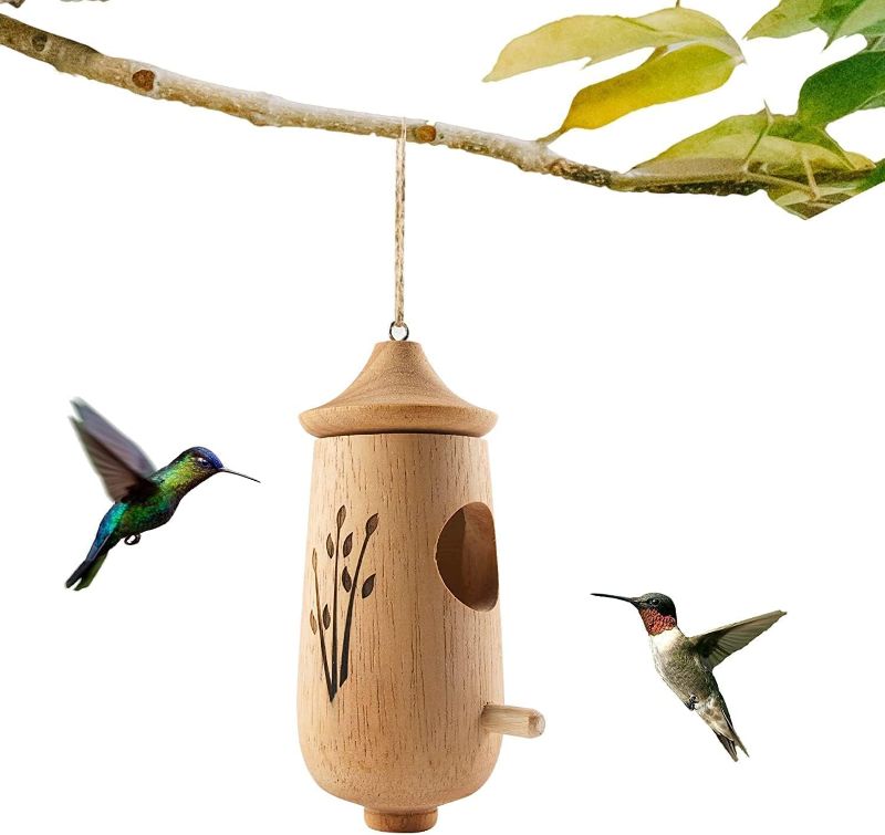 Photo 1 of 2022 New Hummingbird nest - Outside Hanging Wooden Bird House for Indoor Outdoor Garden Decor, Wren Swallow Sparrow
