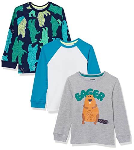 Photo 1 of Amazon Essentials Boys' Long-Sleeve Thermal T-Shirt Tops (Previously Spotted Zebra), Pack of 3, Eager Beaver, Medium
