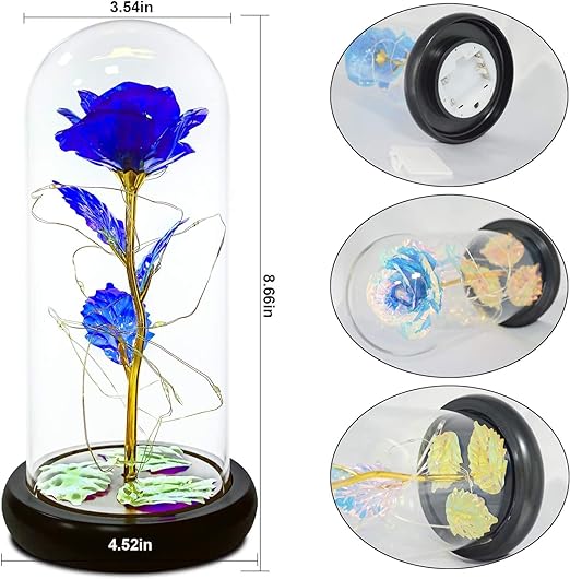 Photo 1 of  Beauty and The Beast Rose Gift Enchanted Colorful Led Galaxy Crystal Rose Flower Light in Glass Dome, Unique Gifts for Her, Women, Valentine‘s Day, Mom, Mother's Day, Birthday
