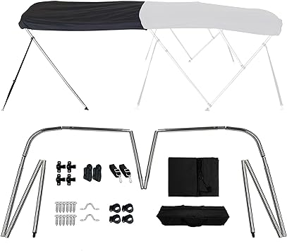 Photo 1 of YinKeeHM 2-4 Bow Bimini Top and T-top Universal Sun Shade Kit Fit 54-103 inch Width Boat Rain UV-Proof 600D Canvas Adjustable Height Boat Canopy Awning with Pole and Install Fitting Black 67-72W
