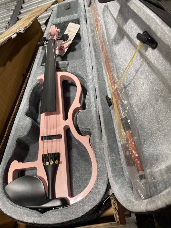 Photo 3 of Vangoa Electric Violin 3/4 Silent Violin Full Set, Black Electric Fiddle Starter Kit for Beginners, Student, Kids 3/4 Pink