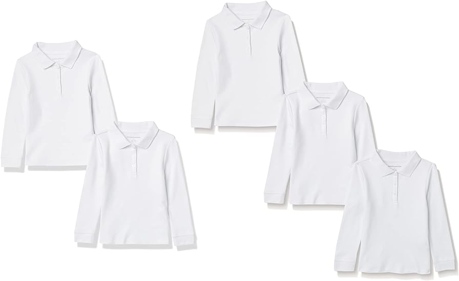 Photo 1 of Amazon Essentials Girls and Toddlers' Uniform Long-Sleeve Interlock Polo Shirt, Large Size 10