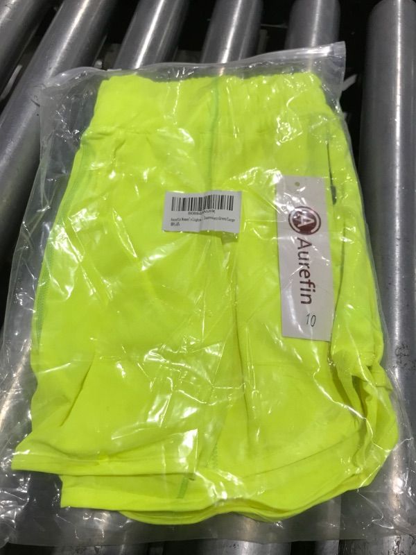 Photo 2 of Aurefin Running Shorts for Women?Lightweight Athletic Shorts with Mesh Liner and Zip Pocket Quick Dry Workout Sports Shorts Large Fluorescent Green Size 10