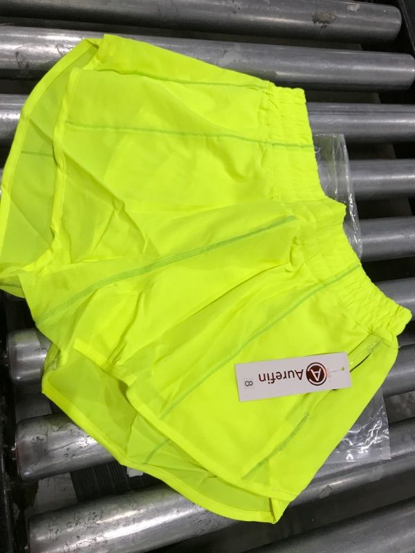 Photo 2 of Aurefin Running Shorts for Women?Lightweight Athletic Shorts with Mesh Liner and Zip Pocket Quick Dry Workout Sports Shorts Medium Fluorescent Green