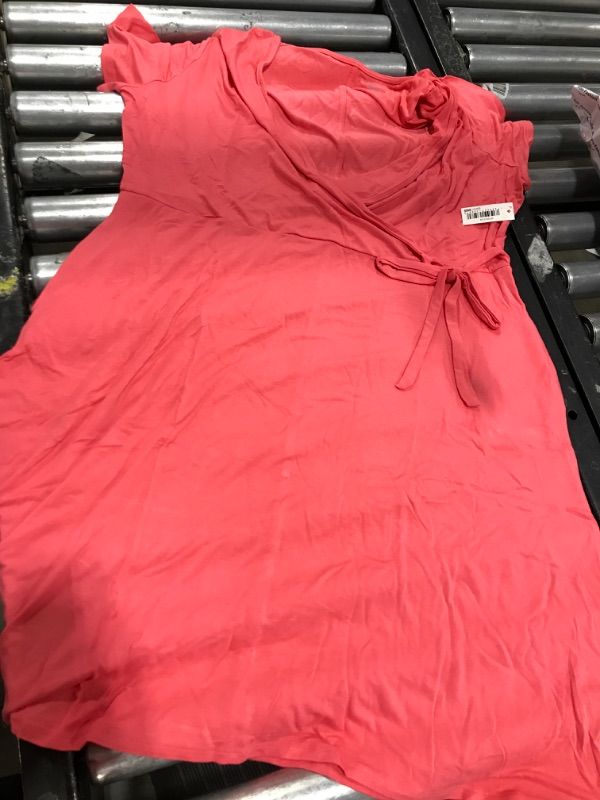 Photo 2 of Amazon Essentials Women's Cap-Sleeve Faux-Wrap Dress Rayon Blend Hot Pink Medium