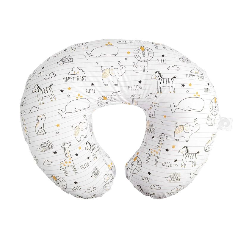 Photo 1 of Boppy Nursing Pillow Original Support, White and Gold Notebook, Ergonomic Nursing Essentials for Bottle and Breastfeeding, Firm Fiber Fill, with Removable...
