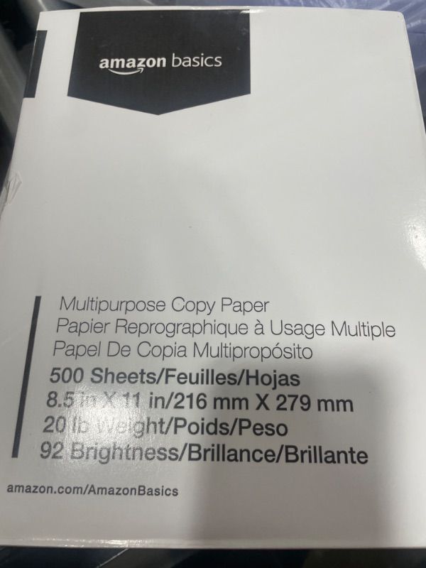 Photo 1 of Amazon Basics Multipurpose Copy Printer Paper, 8.5 x 11 Inch 20Lb Paper - 1 Ream (500 Sheets), 92 GE Bright White 1 Ream | 500 Sheets Multipurpose (8.5x11) Paper