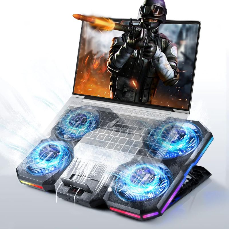 Photo 1 of 2023 Navazip Laptop Cooling Pad with Thermoelectric Cooler and 4 Fans, Powerful Laptop Cooler, Multi-Gear Adjustment, Independent Control, RGB, 14-18 Inches Laptop Stand
