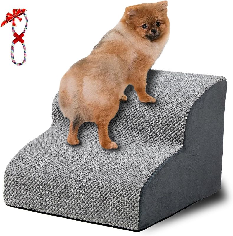Photo 1 of 2 Tier Dog Stairs for Small Dogs - High Density Foam Dog Ramp, Pet Steps with Non-Slip Bottom for High Beds, Couche and Sofa, Best for Dogs Injured, Older...
