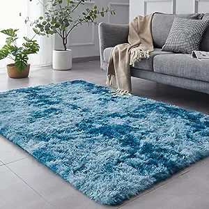 Photo 1 of TABAYON Extra Large Shag Area Rug, 9x12 Feet Tie-Dyed Dark Blue Indoor Ultra Soft Plush Rugs for Living Room, Non-Skid Modern Nursery Faux Fur Rugs for Home Decor
