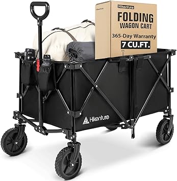 Photo 1 of  Portable Folding Wagon with All-Terrain Wheels, Garden Cart for Beach, Sports, Shopping, Camping (Black)