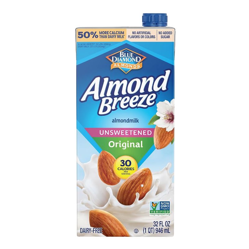 Photo 1 of Almond Breeze Dairy Free Almondmilk, Unsweetened Original, 32 Ounce (Pack of 12) BEST USED BY OCT 3 2023

