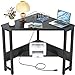 Photo 1 of armocity Corner Desk Small Desk with Outlets Corner Table for Small Space, Corner Computer Desk with USB Ports Triangle Desk with Storage for Home Office, Workstation, Living Room, Bedroom, Black