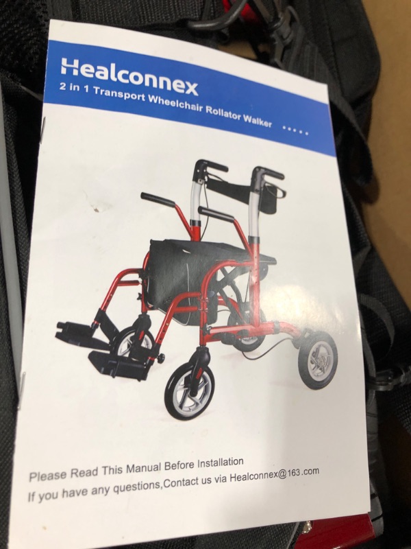 Photo 3 of Healconnex 2 in 1 Rollator Walker for Seniors-Medical Walker with Seat,Folding Transport Wheelchair Rollator with 10" Big Pneumatic Rear Wheels,Reversible Soft Backrest and Detachable Footrests