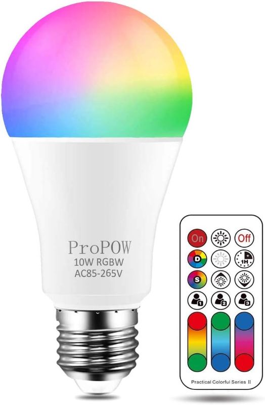 Photo 1 of Color Changing Light Bulb,10W RGBW Colors LED Light Bulb Dimmable A19 LED Light Bulbs with Remote Control,LED Night Light Bulbs Mood Light Bulb 10W RGB 2700K(1 Pack)
