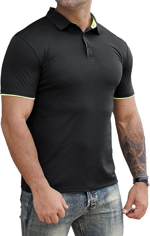 Photo 1 of ZARWING Men's Dry Fit Golf Polo Shirt Slim Fit Collared Shirts Short Sleeve - LARGE 
