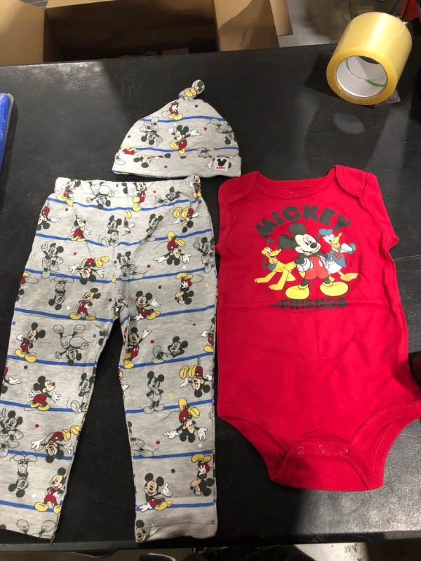 Photo 1 of Disney Mickey Mouse Pluto Donald Duck Baby Bodysuit Pants and Hat 3 Piece Outfit Set Newborn to Infant 